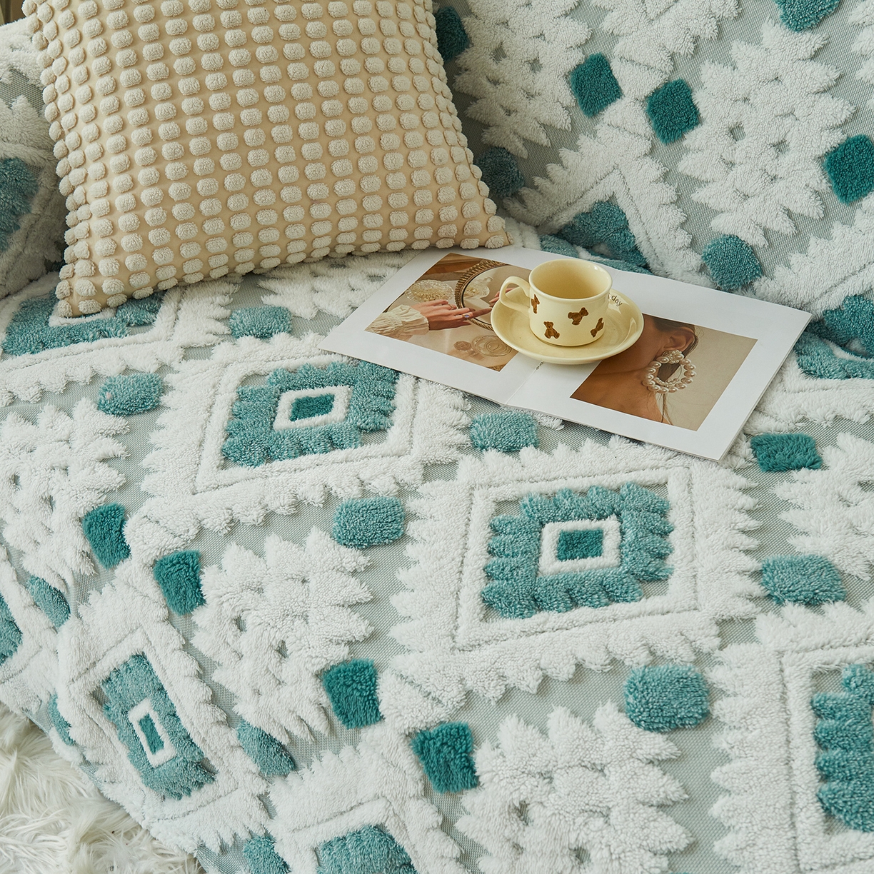 91家纺网 家纺一手货源 找家纺 枋梢家纺 2025新款沙发套罩坐垫防滑轻奢高级感盖布巾阳离子波西米亚沙发巾四季通用 波西米亚沙发巾-雅青