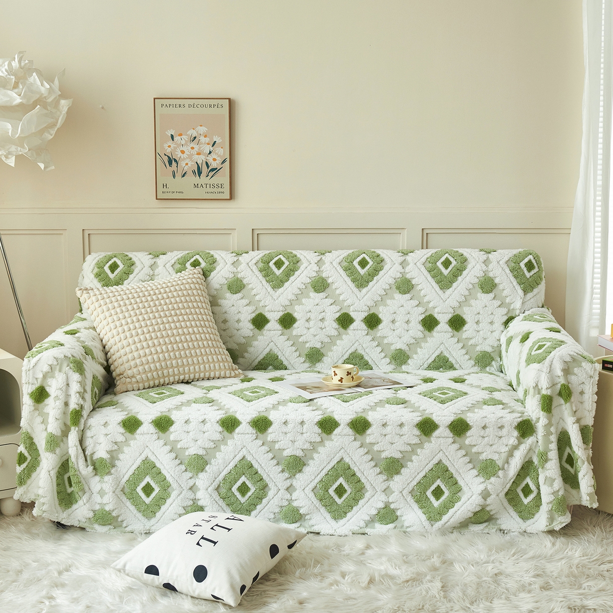 91家纺网 家纺一手货源 找家纺 枋梢家纺 2025新款沙发套罩坐垫防滑轻奢高级感盖布巾阳离子波西米亚沙发巾四季通用 波西米亚沙发巾-浅绿