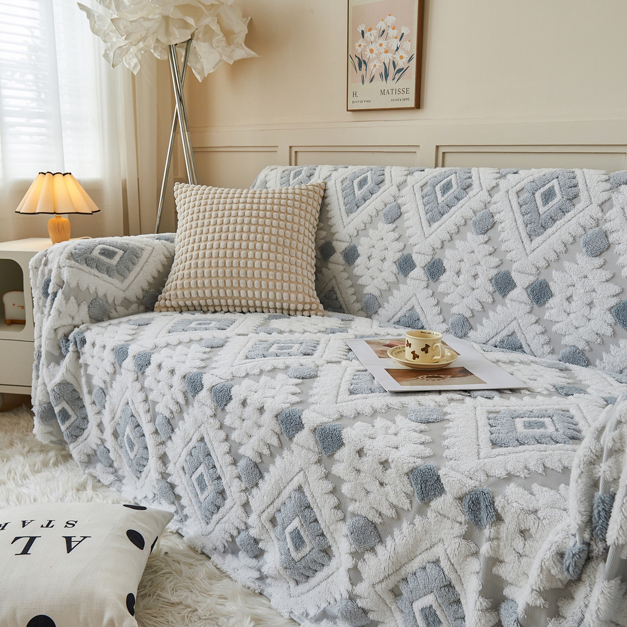 91家纺网 家纺一手货源 找家纺 枋梢家纺 2025新款沙发套罩坐垫防滑轻奢高级感盖布巾阳离子波西米亚沙发巾四季通用 波西米亚沙发巾-浅蓝