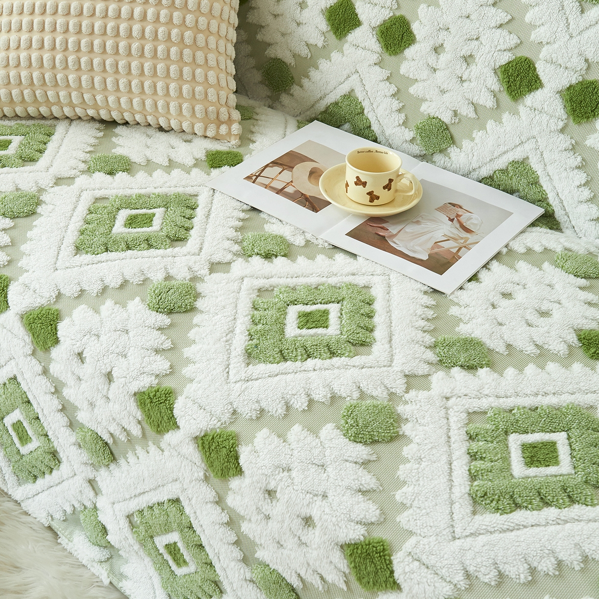 91家纺网 家纺一手货源 找家纺 枋梢家纺 2025新款沙发套罩坐垫防滑轻奢高级感盖布巾阳离子波西米亚沙发巾四季通用 波西米亚沙发巾-浅绿