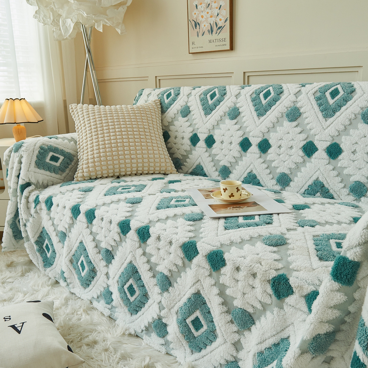 91家纺网 家纺一手货源 找家纺 枋梢家纺 2025新款沙发套罩坐垫防滑轻奢高级感盖布巾阳离子波西米亚沙发巾四季通用 波西米亚沙发巾-雅青