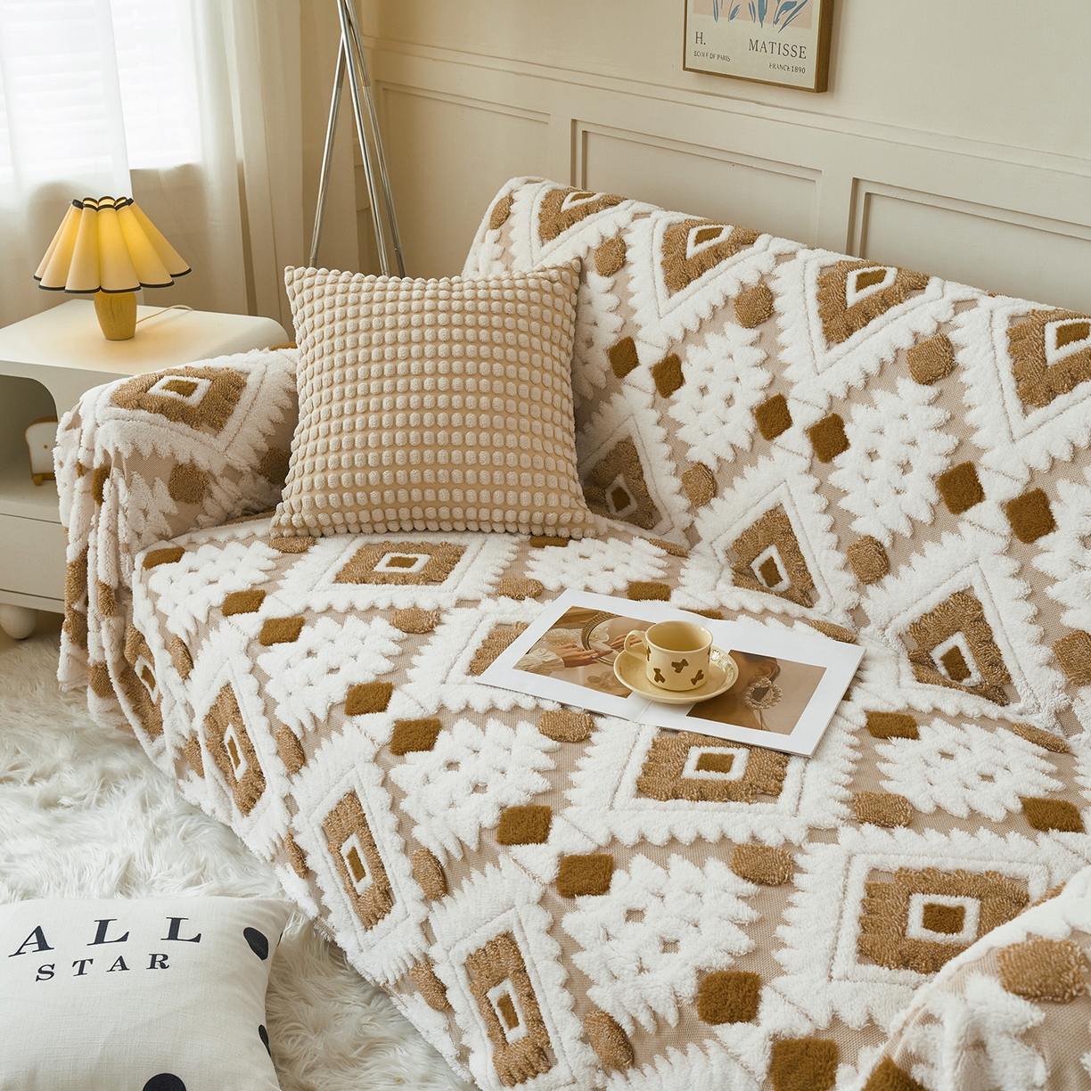 91家纺网 家纺一手货源 找家纺 枋梢家纺 2025新款沙发套罩坐垫防滑轻奢高级感盖布巾阳离子波西米亚沙发巾四季通用 波西米亚沙发巾-咖色