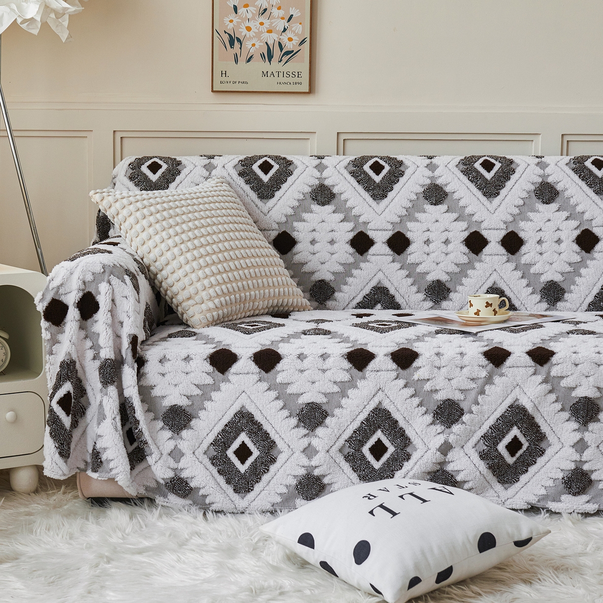 91家纺网 家纺一手货源 找家纺 枋梢家纺 2025新款沙发套罩坐垫防滑轻奢高级感盖布巾阳离子波西米亚沙发巾四季通用 波西米亚沙发巾-深灰