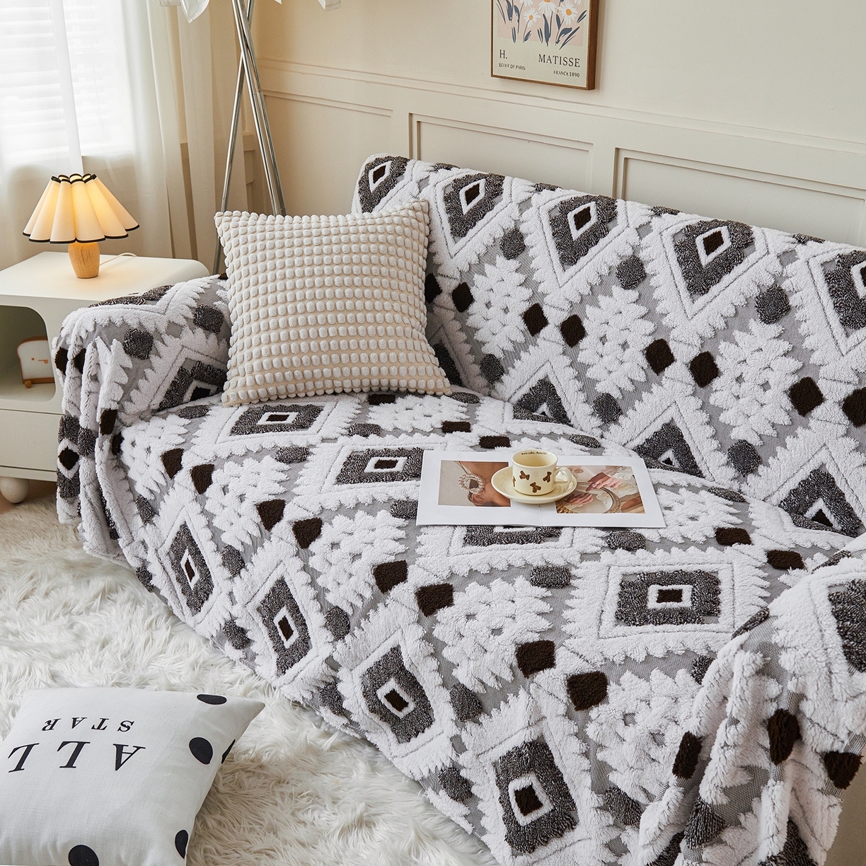 91家纺网 家纺一手货源 找家纺 枋梢家纺 2025新款沙发套罩坐垫防滑轻奢高级感盖布巾阳离子波西米亚沙发巾四季通用 波西米亚沙发巾-深灰