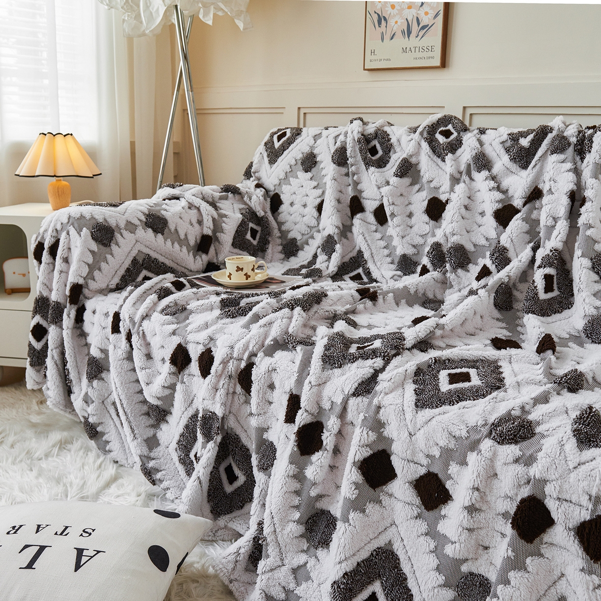 91家纺网 家纺一手货源 找家纺 枋梢家纺 2025新款沙发套罩坐垫防滑轻奢高级感盖布巾阳离子波西米亚沙发巾四季通用 波西米亚沙发巾-深灰