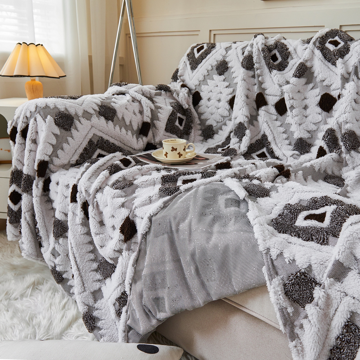 91家纺网 家纺一手货源 找家纺 枋梢家纺 2025新款沙发套罩坐垫防滑轻奢高级感盖布巾阳离子波西米亚沙发巾四季通用 波西米亚沙发巾-深灰