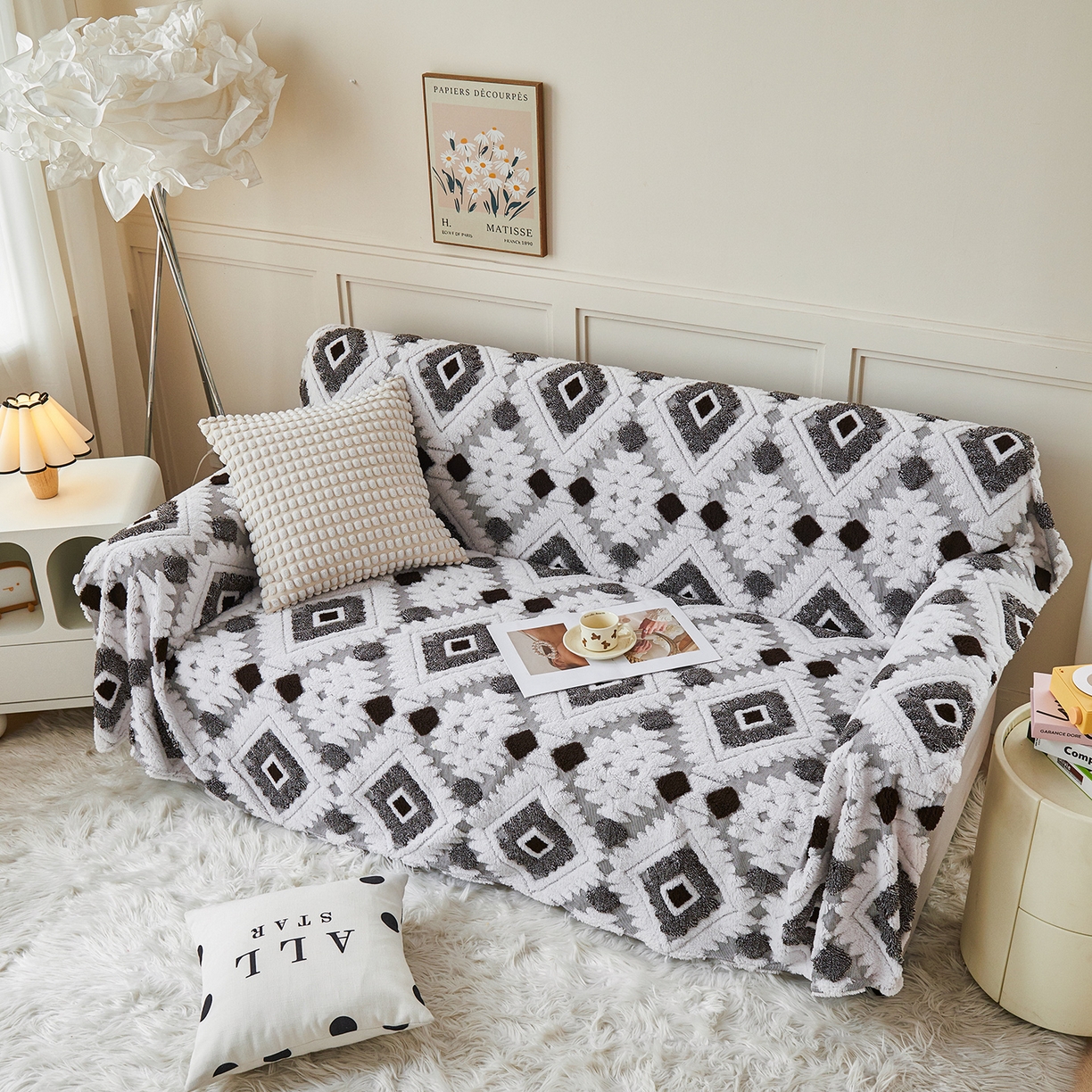 91家纺网 家纺一手货源 找家纺 枋梢家纺 2025新款沙发套罩坐垫防滑轻奢高级感盖布巾阳离子波西米亚沙发巾四季通用 波西米亚沙发巾-深灰