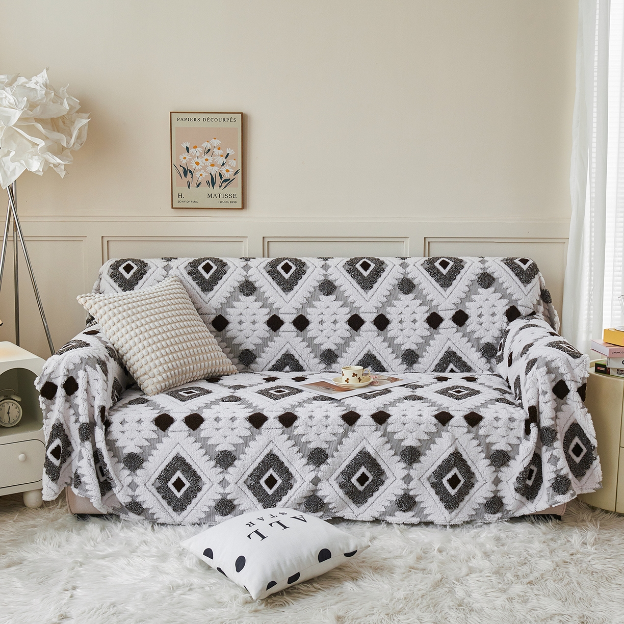 91家纺网 家纺一手货源 找家纺 枋梢家纺 2025新款沙发套罩坐垫防滑轻奢高级感盖布巾阳离子波西米亚沙发巾四季通用 波西米亚沙发巾-深灰