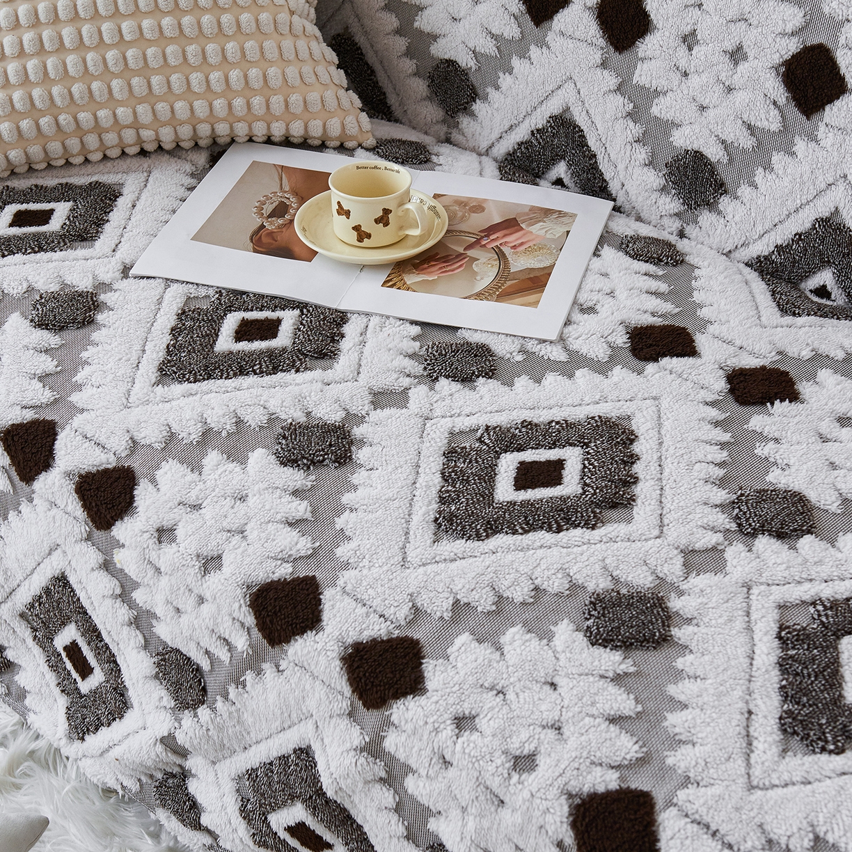 91家纺网 家纺一手货源 找家纺 枋梢家纺 2025新款沙发套罩坐垫防滑轻奢高级感盖布巾阳离子波西米亚沙发巾四季通用 波西米亚沙发巾-深灰