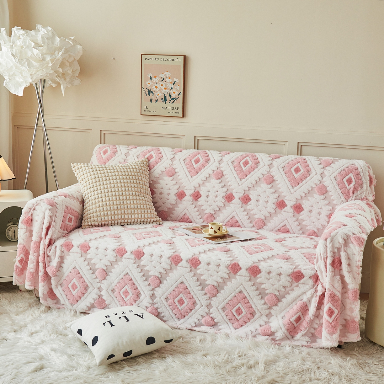 枋梢家纺 2025新款沙发套罩坐垫防滑轻奢高级感盖布巾阳离子波西米亚沙发巾四季通用 波西米亚沙发巾-柔粉