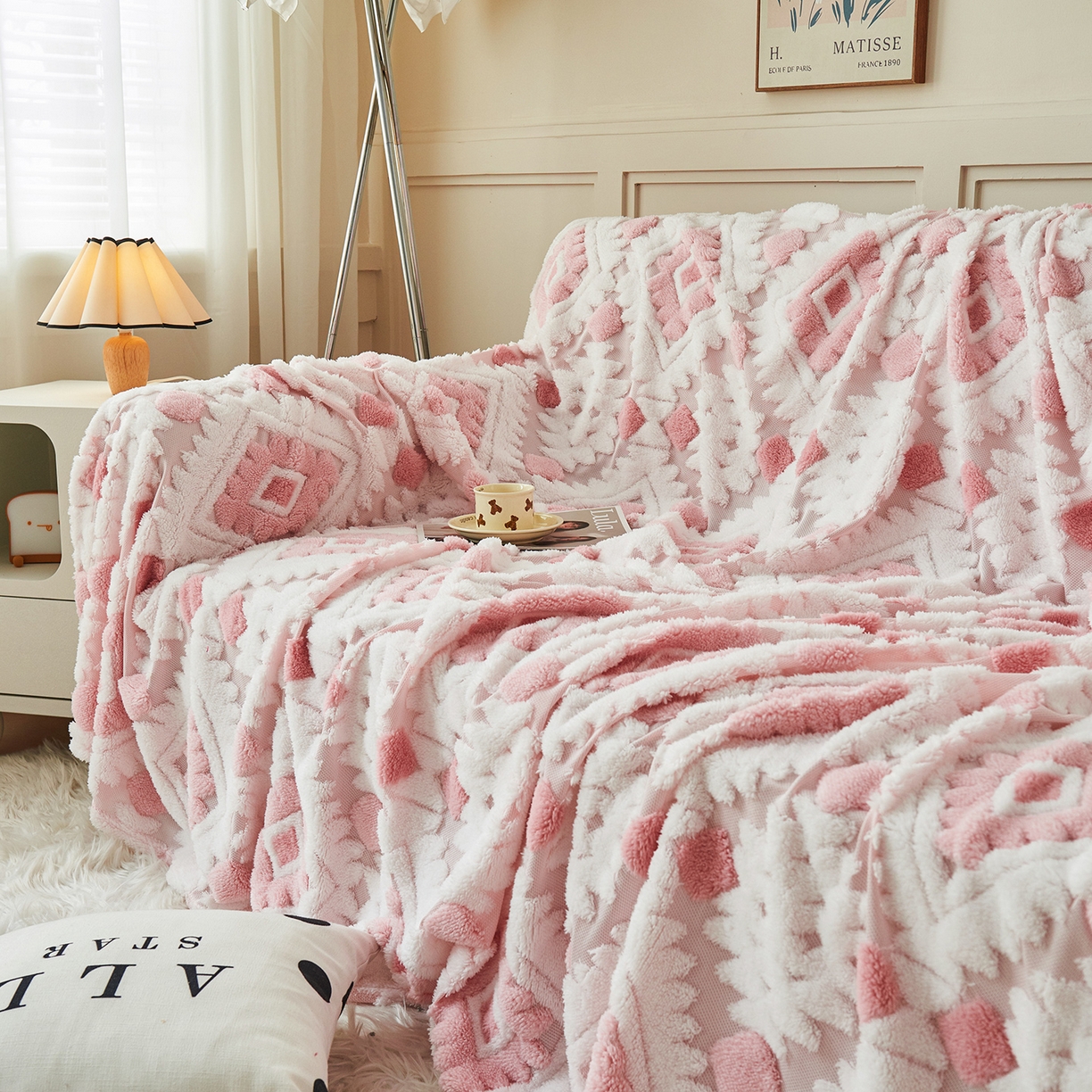 91家纺网 家纺一手货源 找家纺 枋梢家纺 2025新款沙发套罩坐垫防滑轻奢高级感盖布巾阳离子波西米亚沙发巾四季通用 波西米亚沙发巾-柔粉