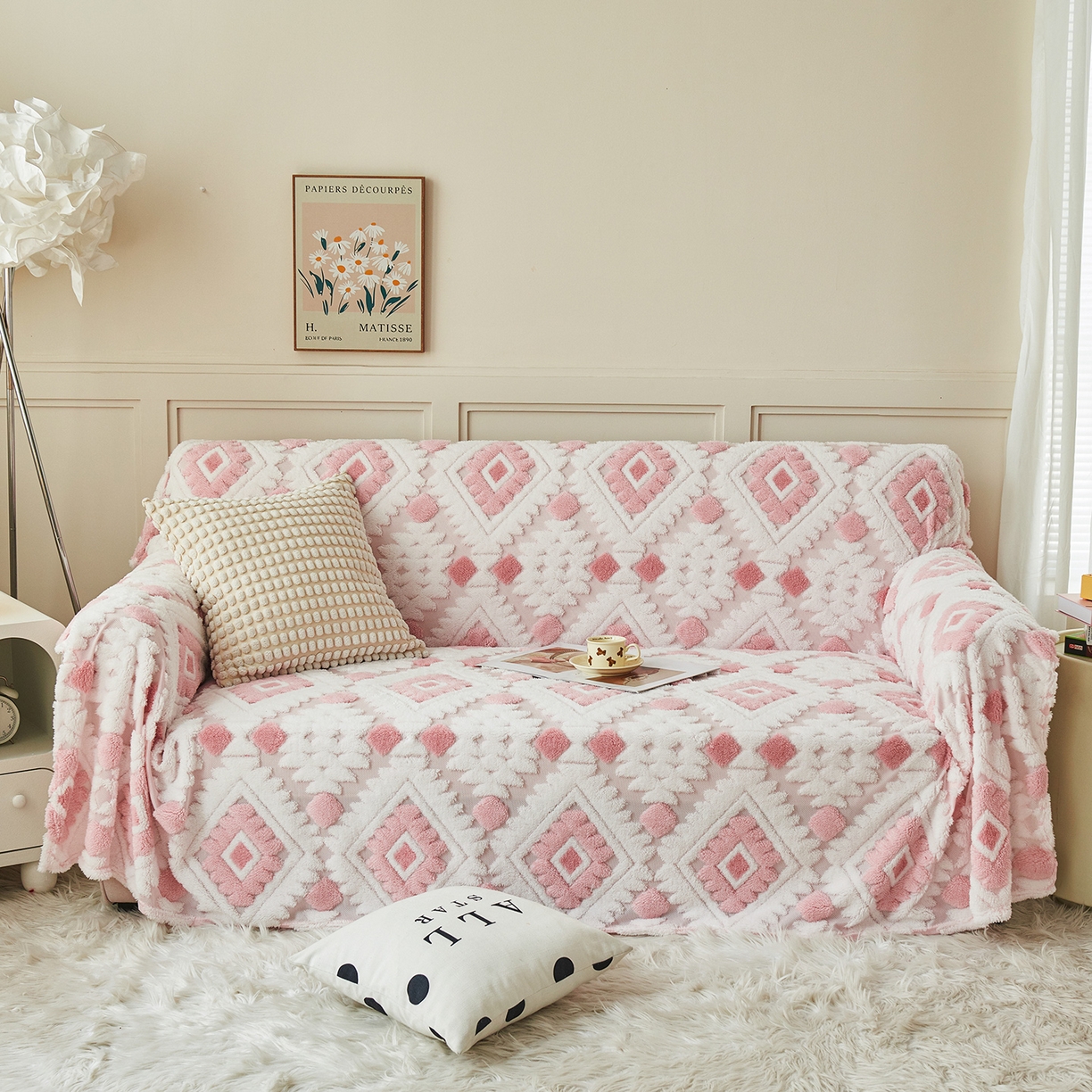 91家纺网 家纺一手货源 找家纺 枋梢家纺 2025新款沙发套罩坐垫防滑轻奢高级感盖布巾阳离子波西米亚沙发巾四季通用 波西米亚沙发巾-柔粉