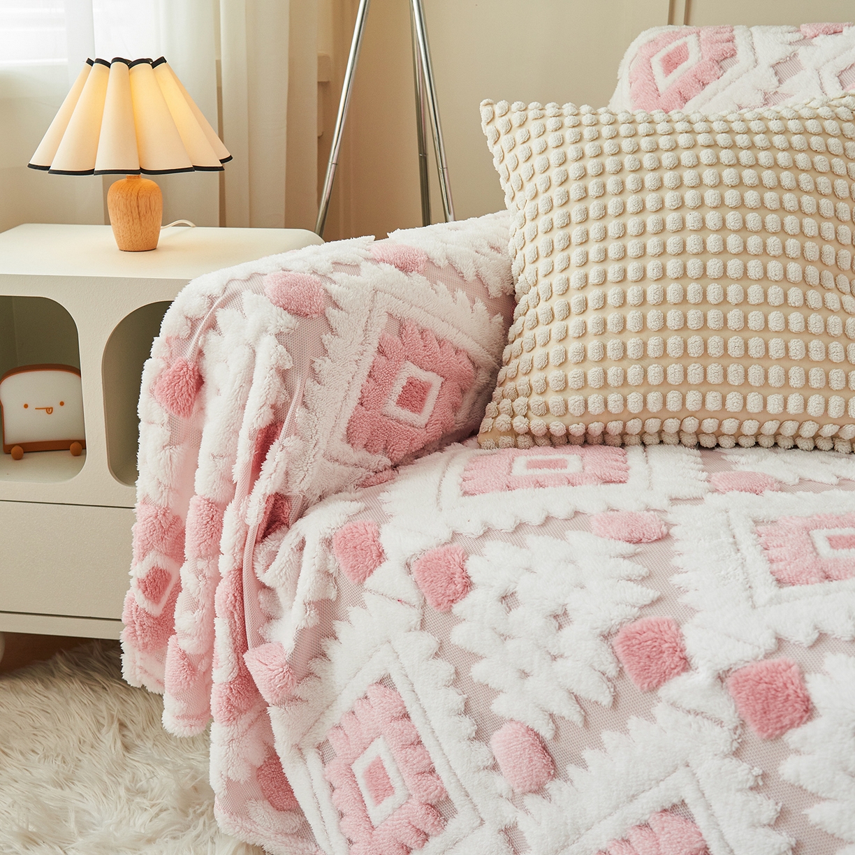 91家纺网 家纺一手货源 找家纺 枋梢家纺 2025新款沙发套罩坐垫防滑轻奢高级感盖布巾阳离子波西米亚沙发巾四季通用 波西米亚沙发巾-柔粉