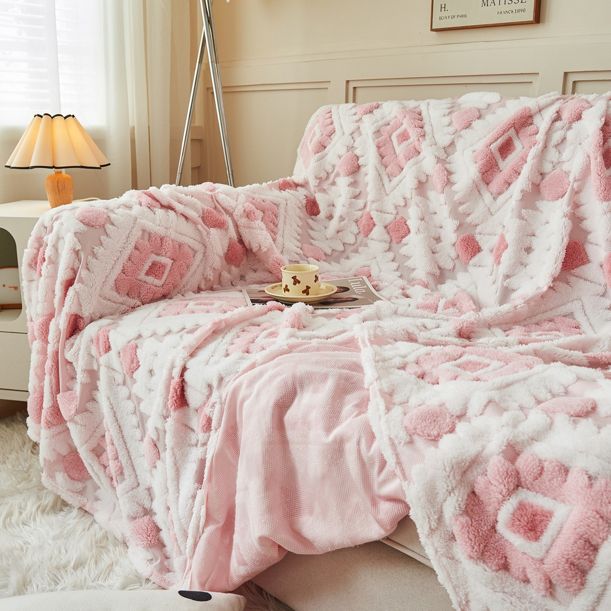 91家纺网 家纺一手货源 找家纺 枋梢家纺 2025新款沙发套罩坐垫防滑轻奢高级感盖布巾阳离子波西米亚沙发巾四季通用 波西米亚沙发巾-柔粉