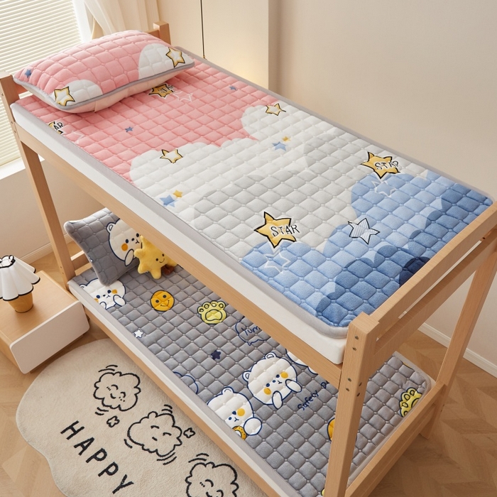 91家纺网 家纺一手货源 找家纺 奇丝雅 2025新款A类牛奶绒床褥床垫家用学生宿舍上下铺寝室软垫床护垫夹棉褥子-学生床单件 水纹星