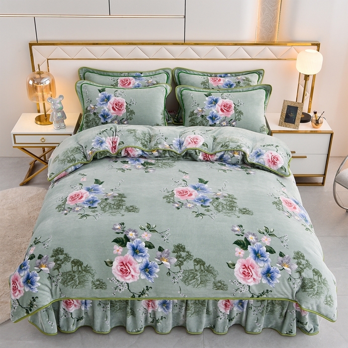 91家纺网 家纺一手货源 找家纺 （总）2025新款牛奶绒印花床裙四件套系列-四件套