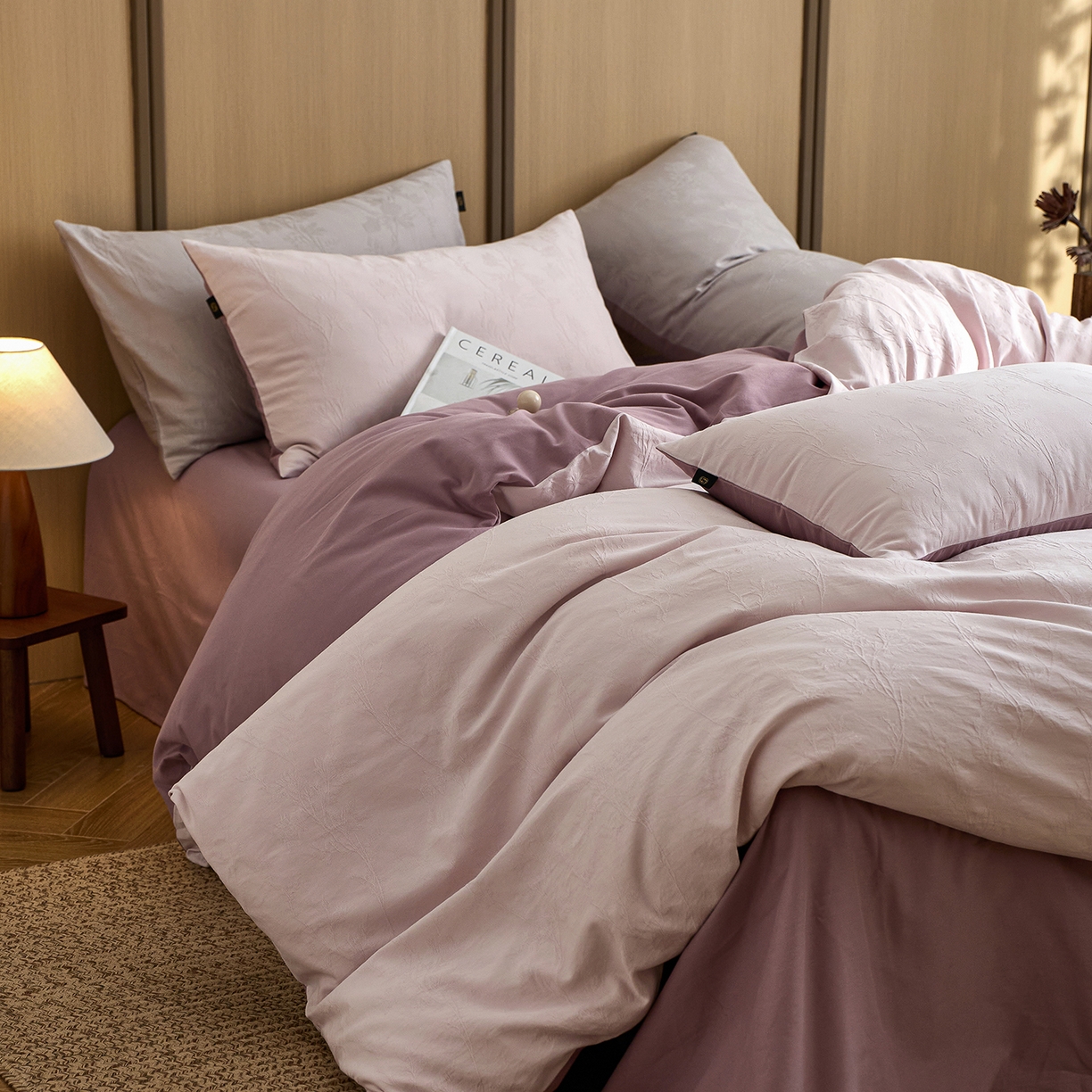 91家纺网 家纺一手货源 找家纺 禾时 2025新款60s轻奢提花磨毛四件套-枝上春暖 枝上春暖-紫