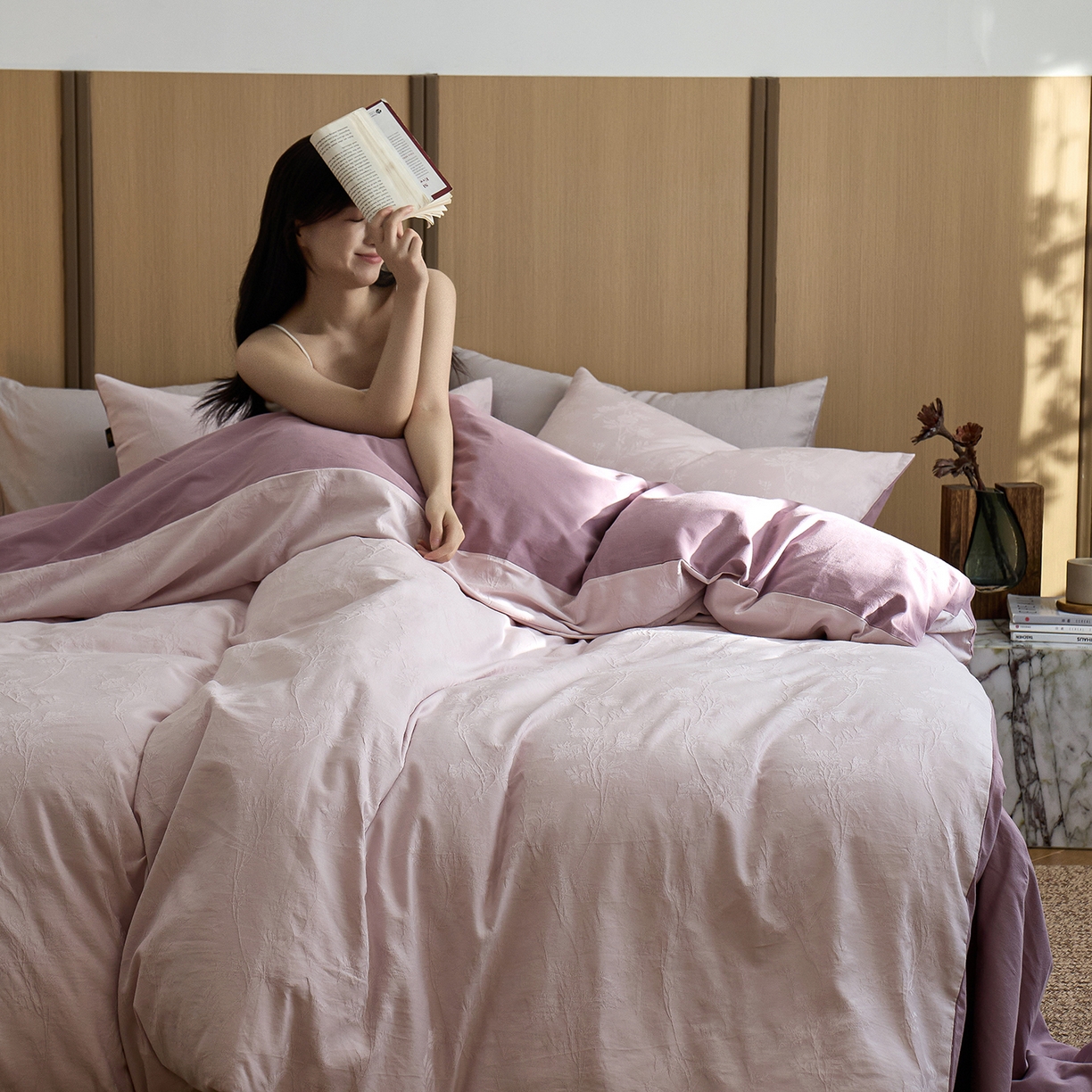 91家纺网 家纺一手货源 找家纺 禾时 2025新款60s轻奢提花磨毛四件套-枝上春暖 枝上春暖-紫