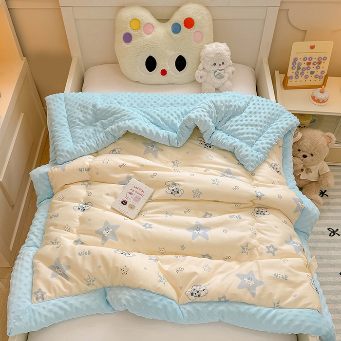 91家纺网 家纺一手货源 找家纺 梦依依 2025新款全棉小清新卡通印花系列儿童豆豆被子被芯 一体款-星仔