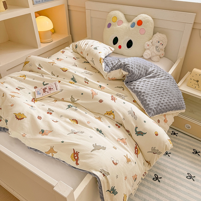 梦依依 2025新款全棉小清新卡通印花系列儿童豆豆被子被芯 可拆卸款-恐龙星球