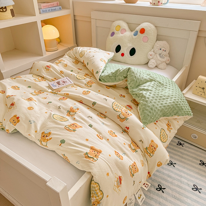 梦依依 2025新款全棉小清新卡通印花系列儿童豆豆被子被芯 可拆卸款-围裙小熊