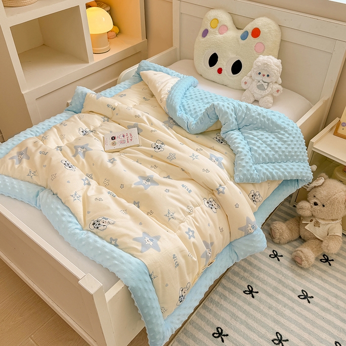 91家纺网 家纺一手货源 找家纺 梦依依 2025新款全棉小清新卡通印花系列儿童豆豆被子被芯 一体款-星仔