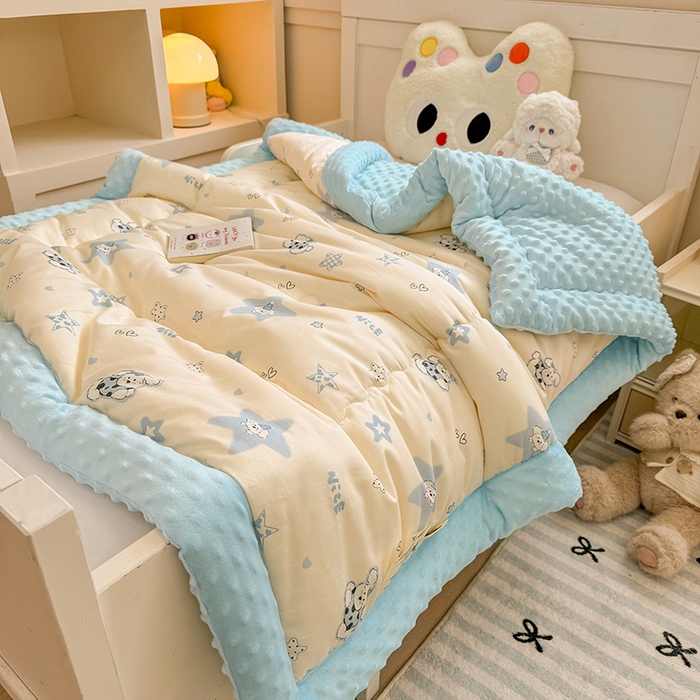 91家纺网 家纺一手货源 找家纺 梦依依 2025新款全棉小清新卡通印花系列儿童豆豆被子被芯 一体款-星仔