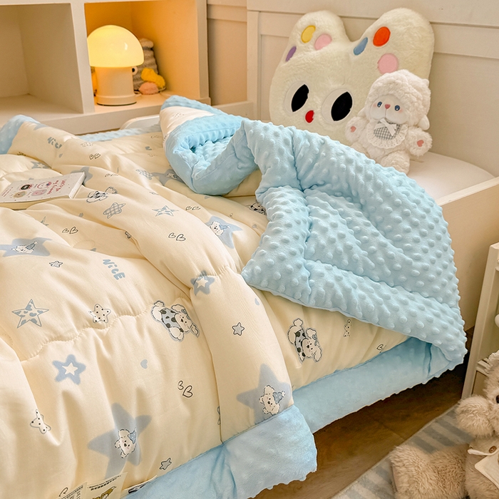 91家纺网 家纺一手货源 找家纺 梦依依 2025新款全棉小清新卡通印花系列儿童豆豆被子被芯 一体款-星仔