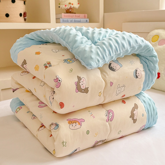 梦依依 2025新款全棉小清新卡通印花系列儿童豆豆被子被芯 一体款-新新一家