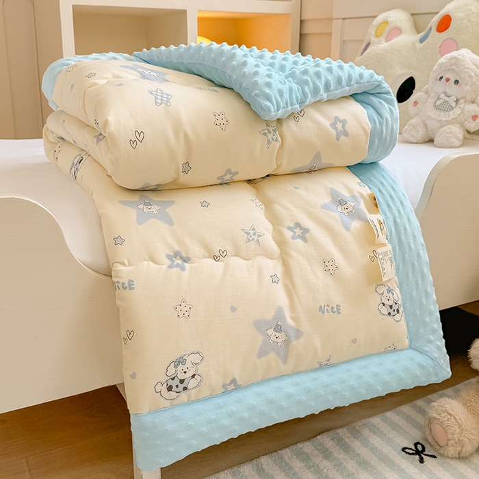 91家纺网 家纺一手货源 找家纺 梦依依 2025新款全棉小清新卡通印花系列儿童豆豆被子被芯 一体款-星仔