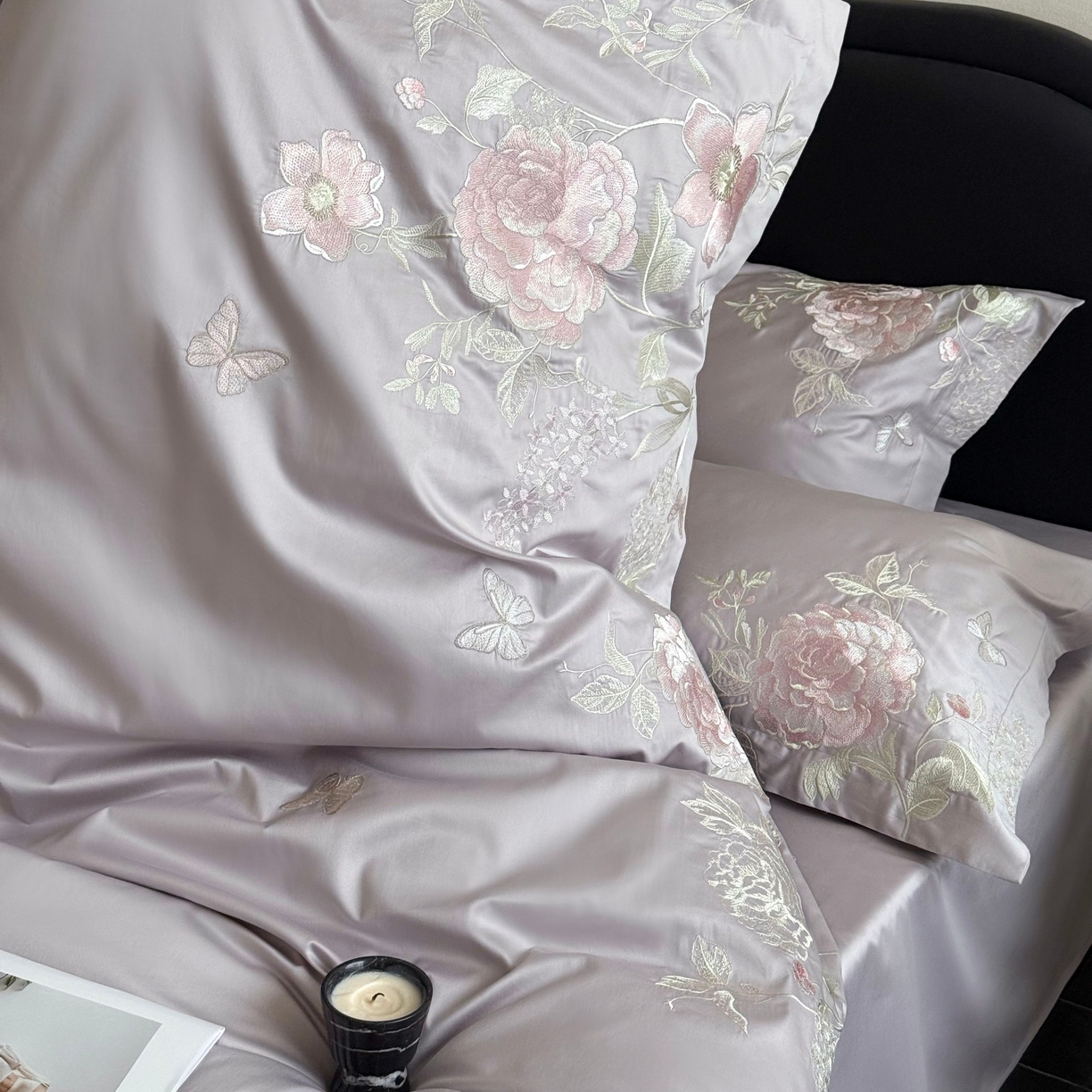 91家纺网 家纺一手货源 找家纺 鹿班家居 2025新款100S长绒棉纯棉精密刺绣四件套-云间拾梦（标准会员-20元） 云间拾梦-紫色