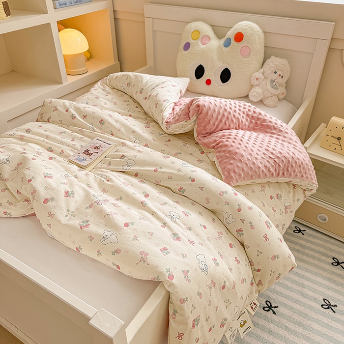 梦依依 2025新款全棉小清新卡通印花系列儿童豆豆被子被芯 可拆卸款-草莓狗