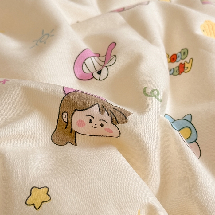 91家纺网 家纺一手货源 找家纺 梦依依 2025新款全棉小清新卡通印花系列儿童豆豆被子被芯 一体款-新新一家