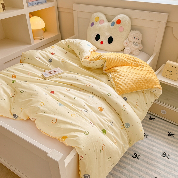 梦依依 2025新款全棉小清新卡通印花系列儿童豆豆被子被芯 可拆卸款-多彩笑脸