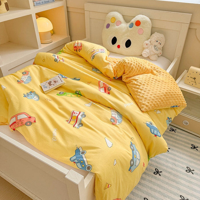 梦依依 2025新款全棉小清新卡通印花系列儿童豆豆被子被芯 可拆卸款-汽车世界
