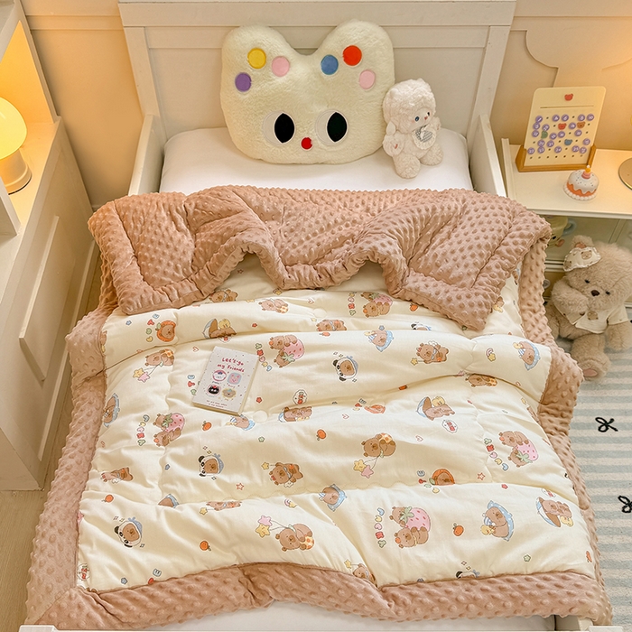 91家纺网 家纺一手货源 找家纺 梦依依 2025新款全棉小清新卡通印花系列儿童豆豆被子被芯 一体款-熊猫卡皮
