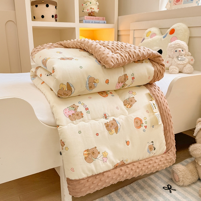 91家纺网 家纺一手货源 找家纺 梦依依 2025新款全棉小清新卡通印花系列儿童豆豆被子被芯 一体款-熊猫卡皮