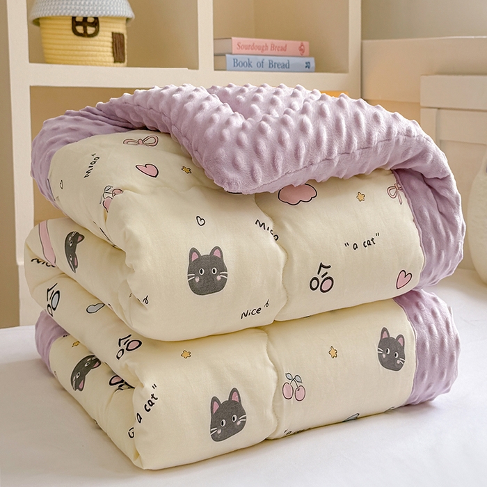 梦依依 2025新款全棉小清新卡通印花系列儿童豆豆被子被芯 一体款-樱桃猫