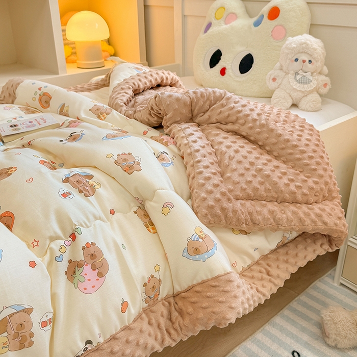 91家纺网 家纺一手货源 找家纺 梦依依 2025新款全棉小清新卡通印花系列儿童豆豆被子被芯 一体款-熊猫卡皮