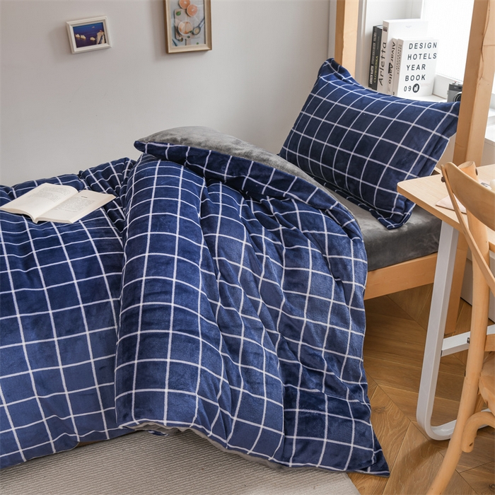 91家纺网 家纺一手货源 找家纺 宅部落 2025新款学生宿舍牛奶绒三件套宿舍三件套上下铺三件套 蓝调