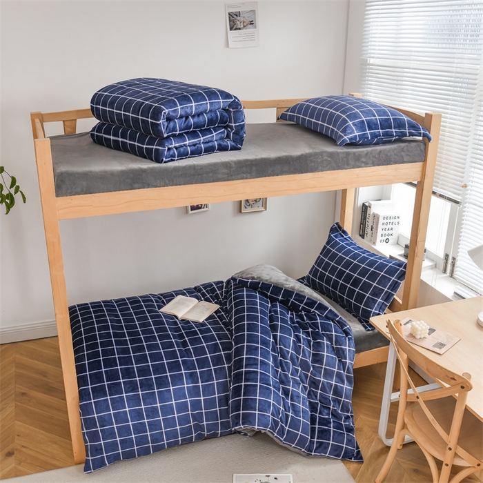 91家纺网 家纺一手货源 找家纺 宅部落 2025新款学生宿舍牛奶绒三件套宿舍三件套上下铺三件套 蓝调