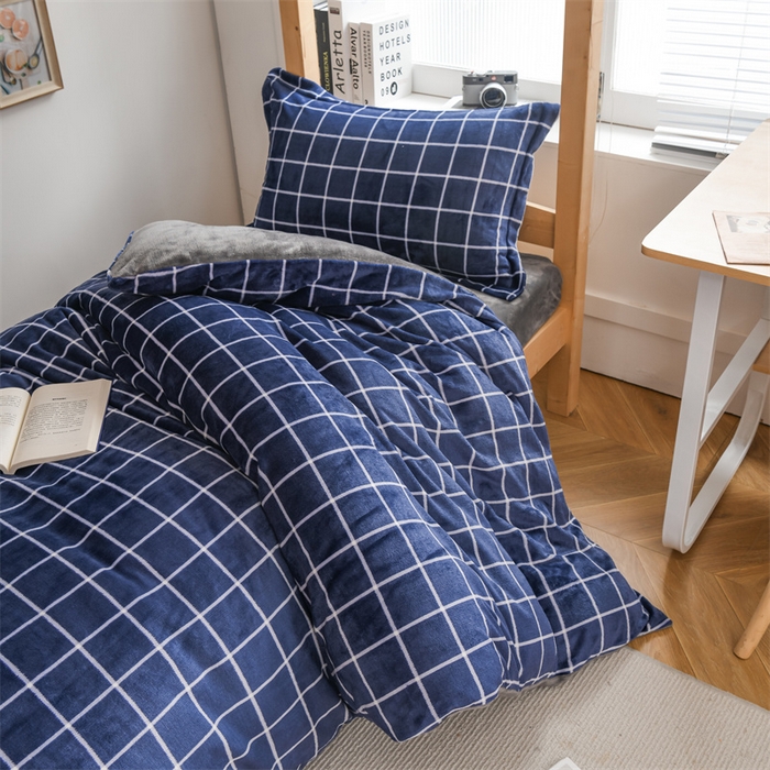 91家纺网 家纺一手货源 找家纺 宅部落 2025新款学生宿舍牛奶绒三件套宿舍三件套上下铺三件套 蓝调