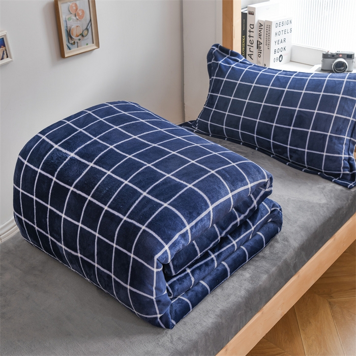 91家纺网 家纺一手货源 找家纺 宅部落 2025新款学生宿舍牛奶绒三件套宿舍三件套上下铺三件套 蓝调