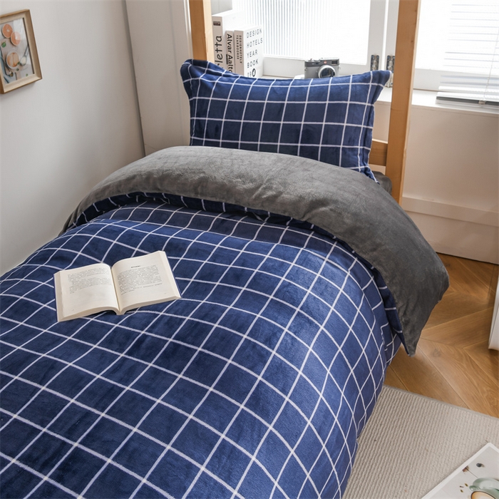 91家纺网 家纺一手货源 找家纺 宅部落 2025新款学生宿舍牛奶绒三件套宿舍三件套上下铺三件套 蓝调