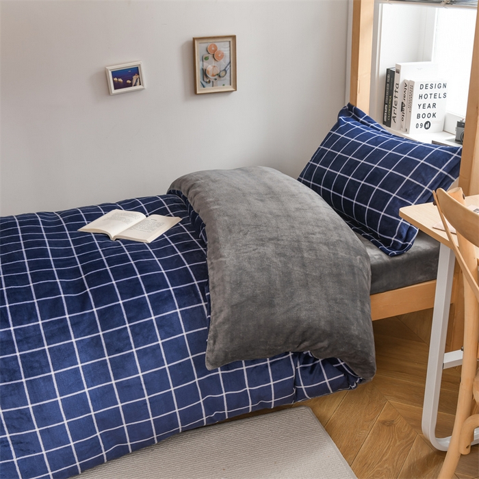 91家纺网 家纺一手货源 找家纺 宅部落 2025新款学生宿舍牛奶绒三件套宿舍三件套上下铺三件套 蓝调