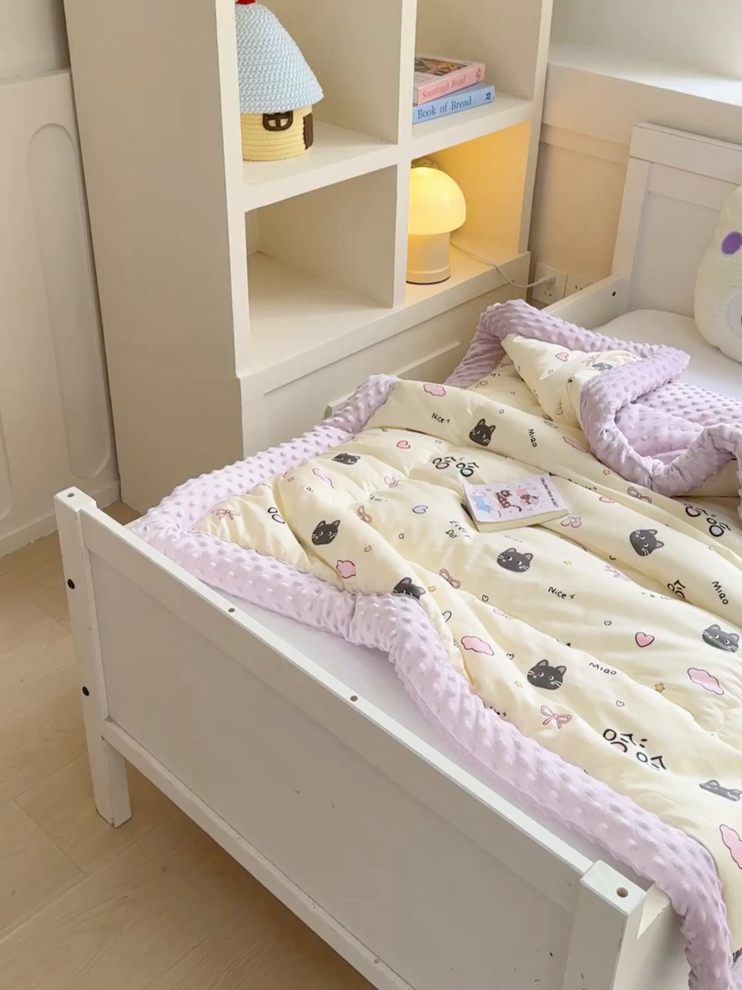 91家纺网 家纺一手货源 找家纺 梦依依 2025新款全棉小清新卡通印花系列儿童豆豆被子被芯 可拆卸款-樱桃猫