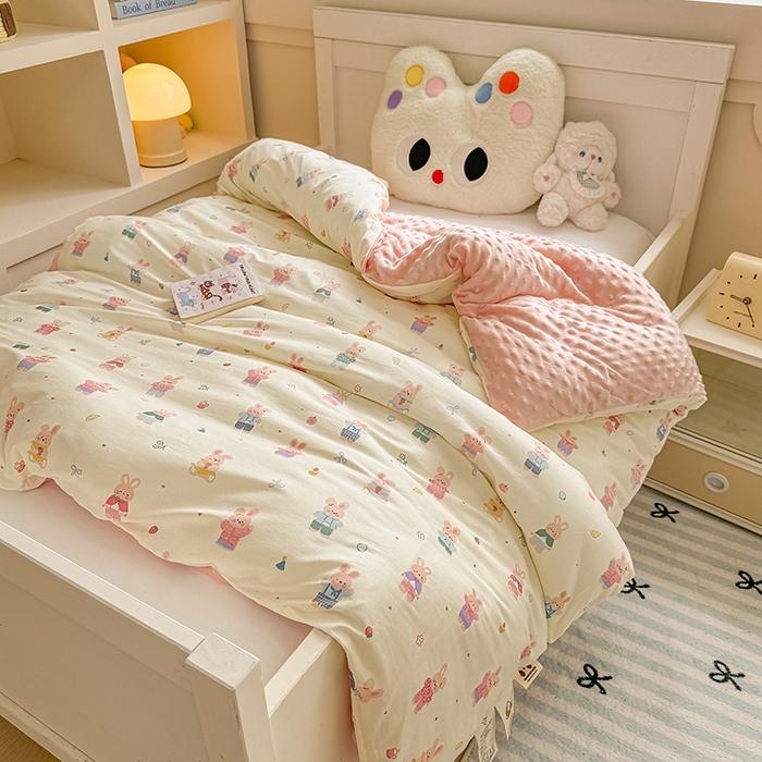 梦依依 2025新款全棉小清新卡通印花系列儿童豆豆被子被芯 可拆卸款-果冻兔