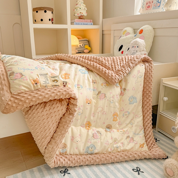 91家纺网 家纺一手货源 找家纺 梦依依 2025新款全棉小清新卡通印花系列儿童豆豆被子被芯 一体款-狗狗家族