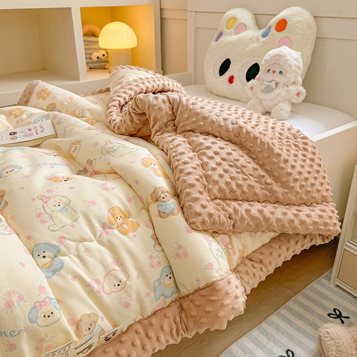 91家纺网 家纺一手货源 找家纺 梦依依 2025新款全棉小清新卡通印花系列儿童豆豆被子被芯 一体款-狗狗家族