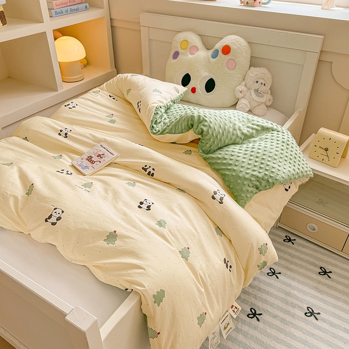 梦依依 2025新款全棉小清新卡通印花系列儿童豆豆被子被芯 可拆卸款-熊猫森林
